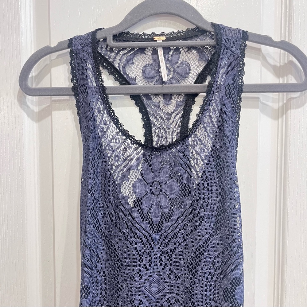 Free People Miracle Blue Black Lace Racerback Dress Small Whimsygoth Whitchy - Picture 4 of 13